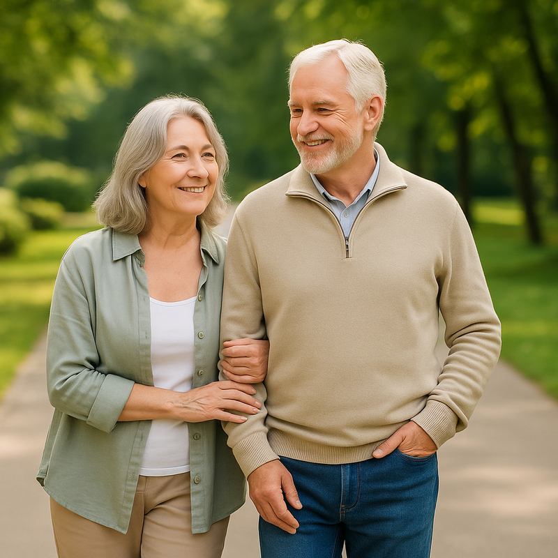Older couple walking in the park