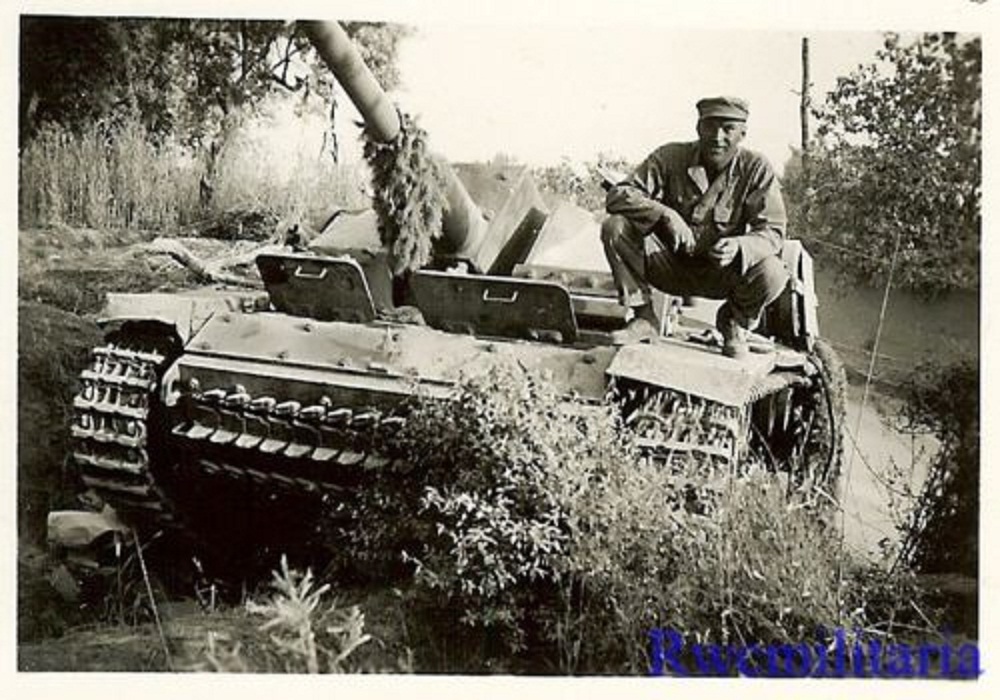 US Soldier Posed on Abandoned German Sturmgeschü