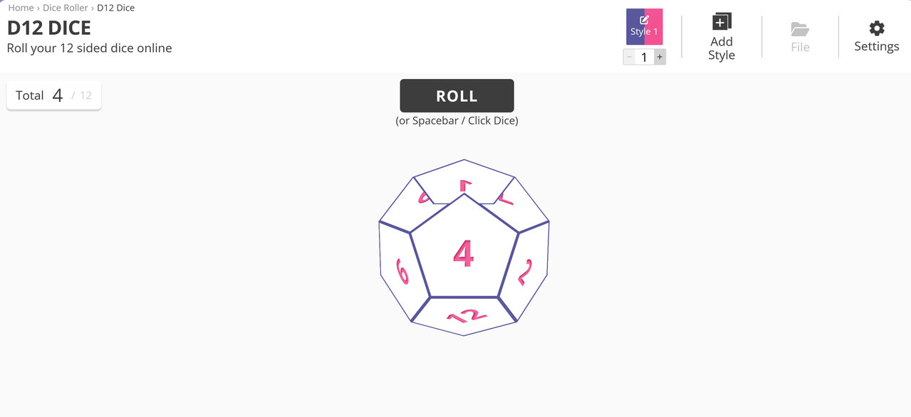 Screenshot 2026 08 04 at 18 10 57 D12 Dice Roller Roll a Virtual D12 Die Online