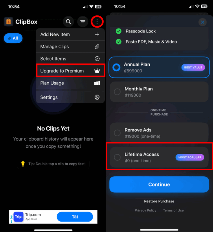 Hướng dẫn nâng cấp ClipBox Pro miễn phí trên iPhone