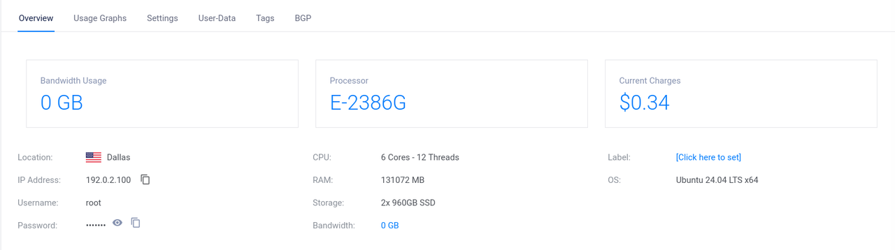 View the Vultr Bare Metal Instance Management Page