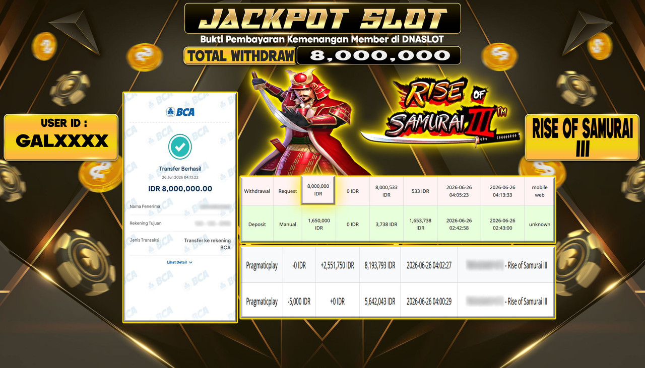 JACKPOT SLOT RISE OF SAMURAI III  26 JUNE 2026