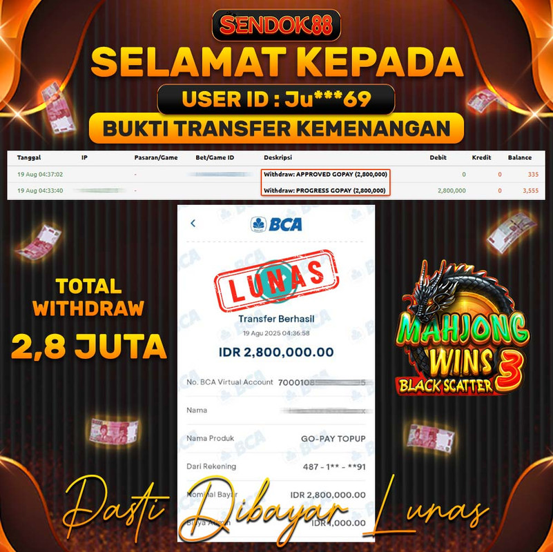 SENDOK88 JEPE! MAHJONG WINS 3 BLACK SCATTER Rp 2.800.000,- LUNAS!