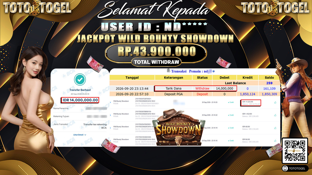 Bukti Pembayaran Jackpot Slot Wild Bounty Showdown ID:ND*****LUNAS