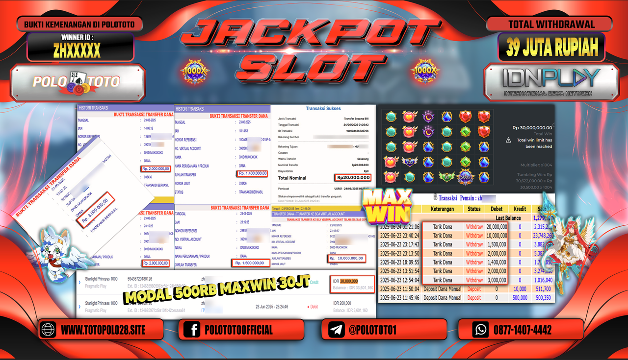 POLOTOTO JACKPOT SLOT STARLIGHT PRINCESS 1000 Rp.39.000.000,-