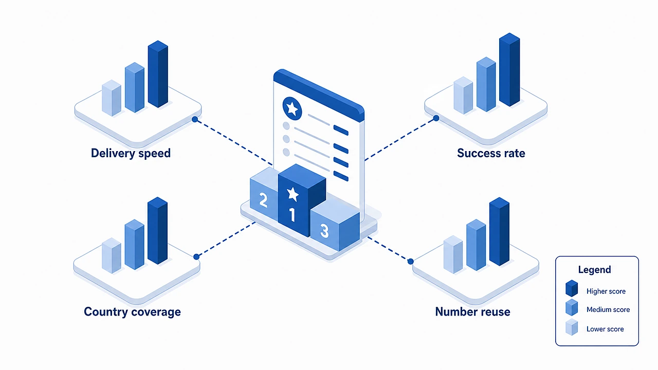 Methodology showing the criteria used to rank temporary number providers by performance
