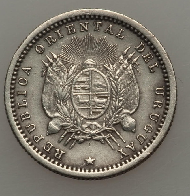Uruguay •1877• 10 Centésimos •Variante ancla invertida• 1877a