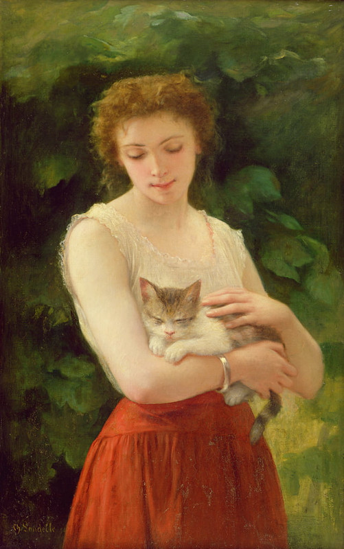 Charles-Landelle-Country-Girl-and-her-Kitten-Meister-Drucke-231848