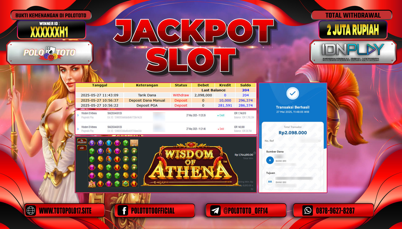 POLOTOTO JACKPOT SLOT WISDOM OF ATHENA Rp.2.098.000,-
