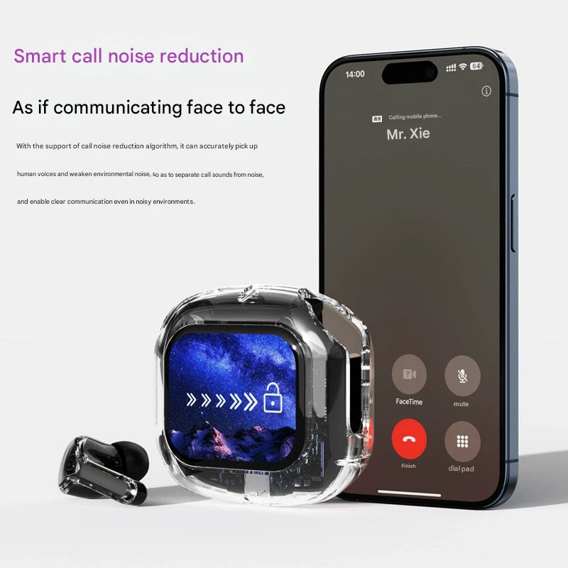 Transparent TWS Wireless Earbuds with Smart Call Noise Reduction & LED Display Case - Bluetooth 5.4(white)