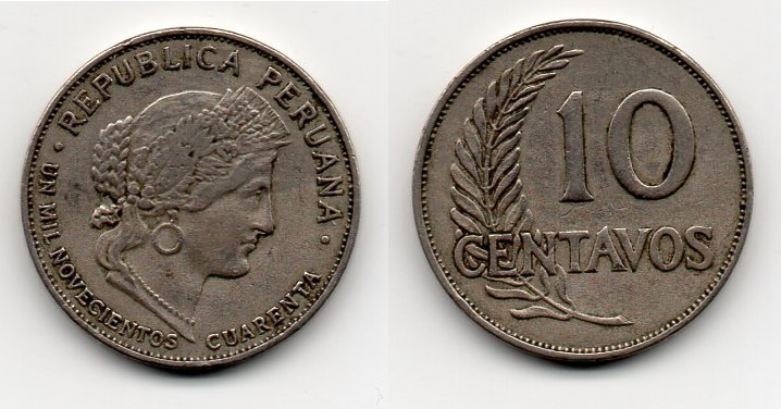 PERÚ - 10 Centavos Un mil novecientos cuarenta Per-10-Centavos-1940