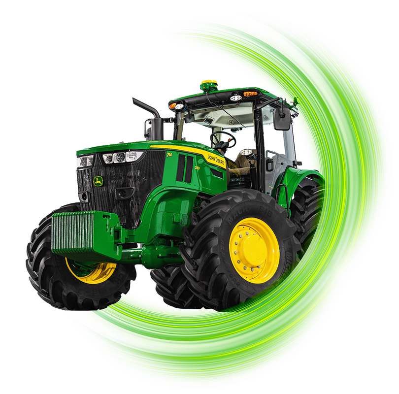 Trator amarelo em campo aberto