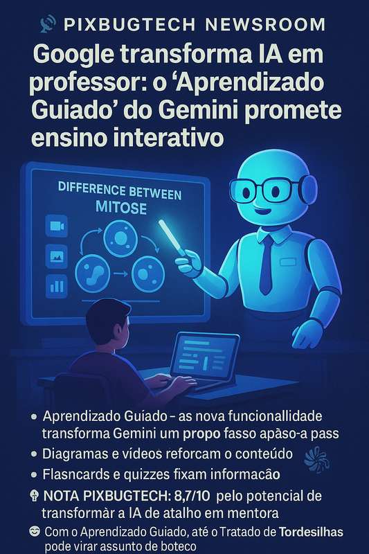 Pixbugtech Newsroom — Google transforma IA em professor: o “Aprendizado Guiado” do Gemini promete ensino interativo