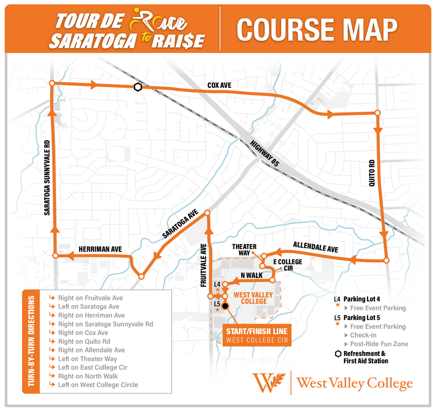 Course Map for Tour de Saratoga bike ride