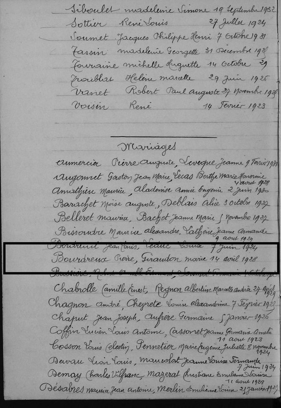 mariage BOURDREUX Pierre et GIRAUDON Marie sur table décennale