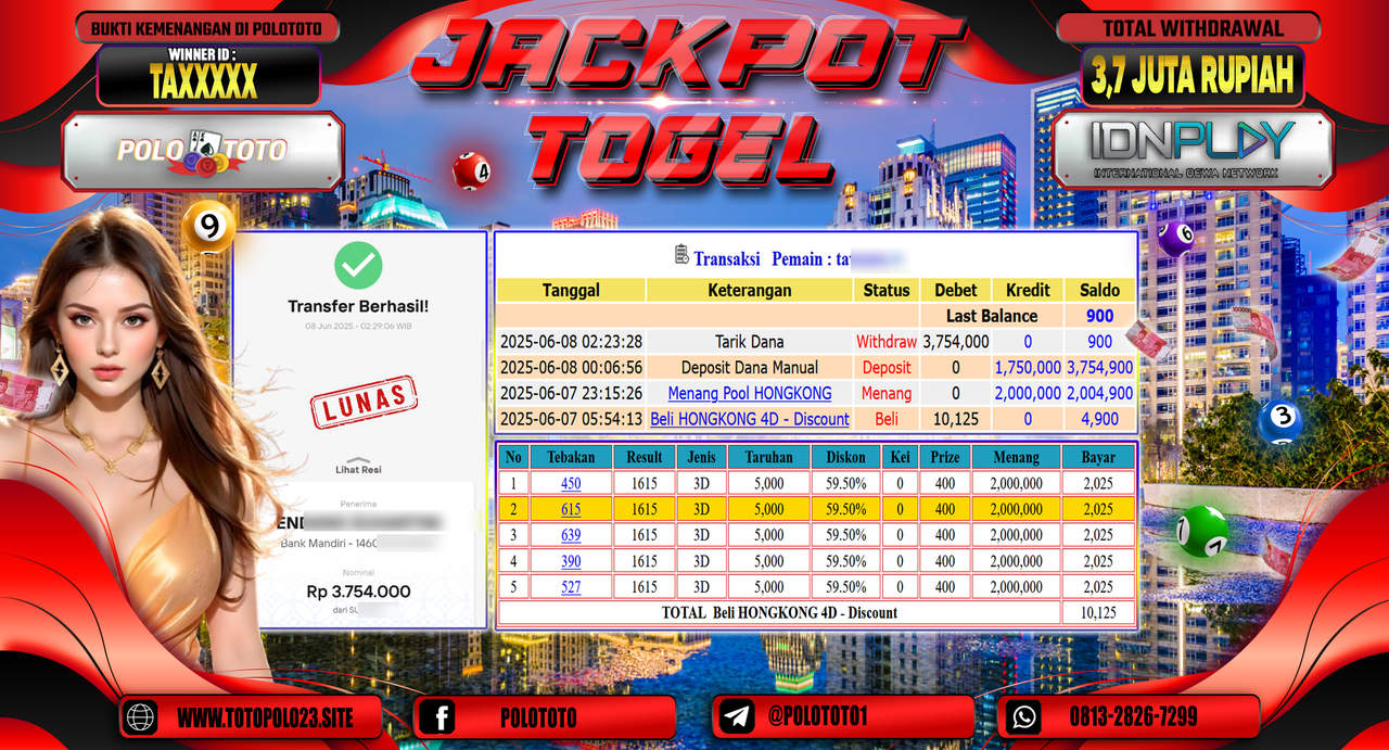 POLOTOTO JACKPOT TOGEL HONGKONG LOTTO Rp.3.754.000,-