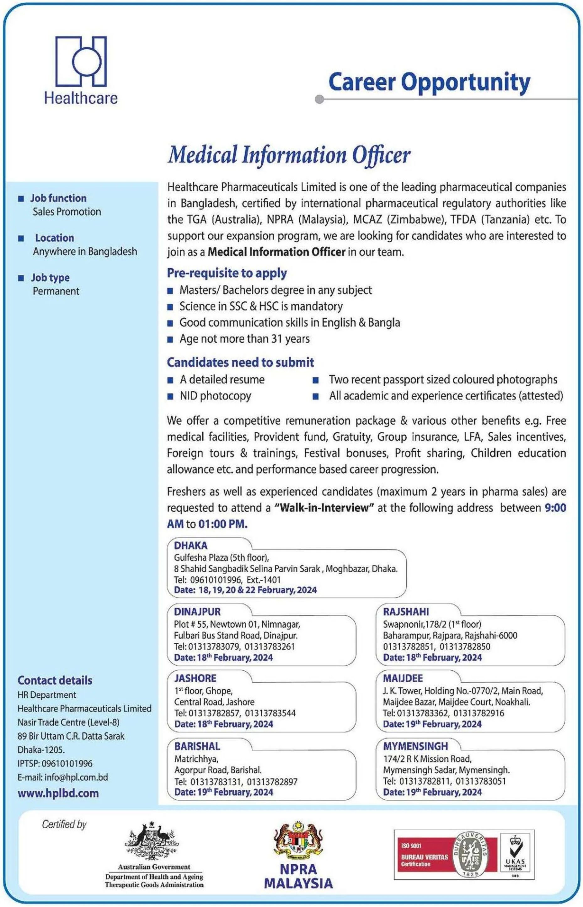 Healthcare Pharmaceuticals Ltd Job Circular