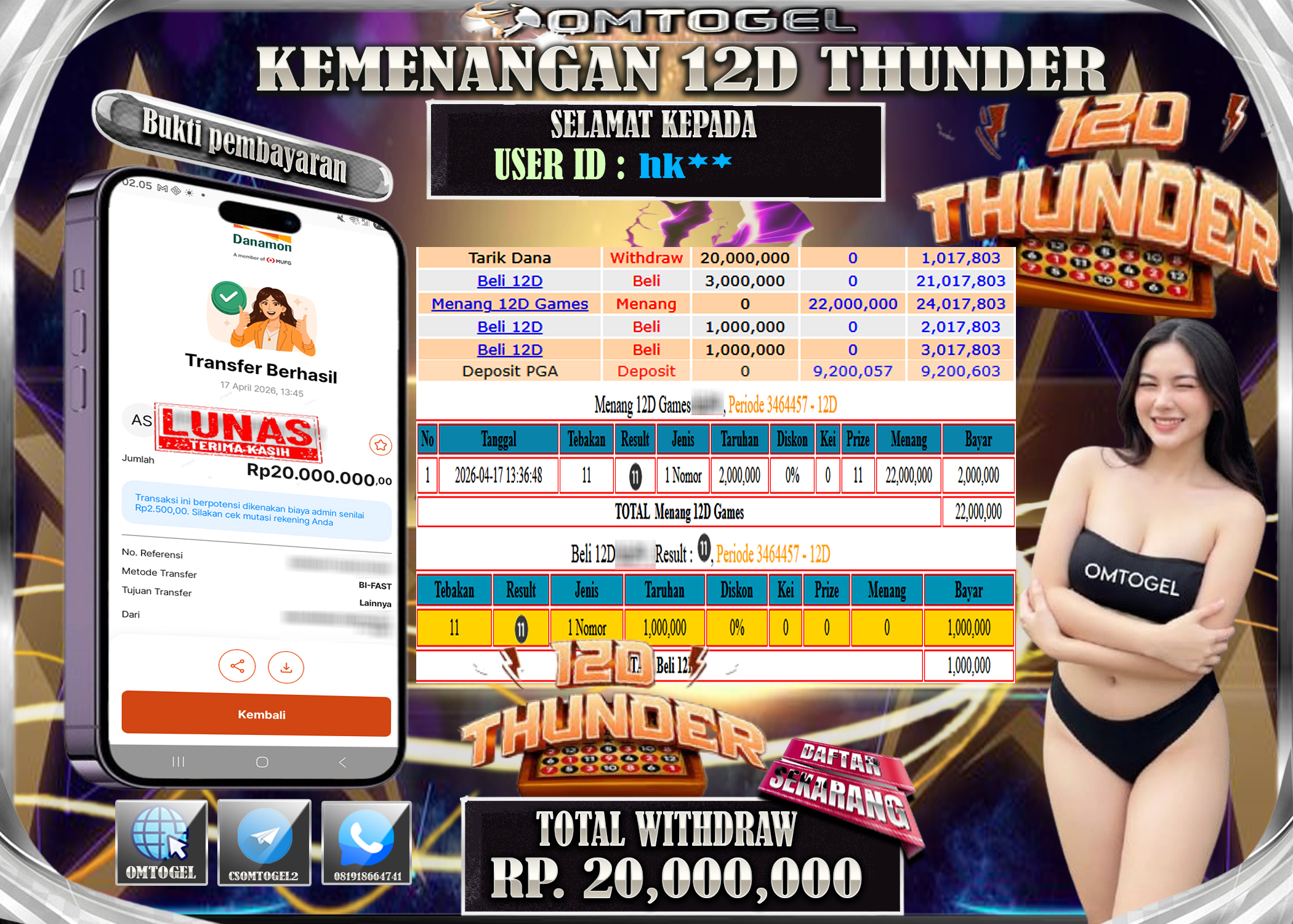 OMTOGEL JACKPOT LIVE GAMES 12D GAMES , 20 JUTA DI BAYAR LUNAS ,-