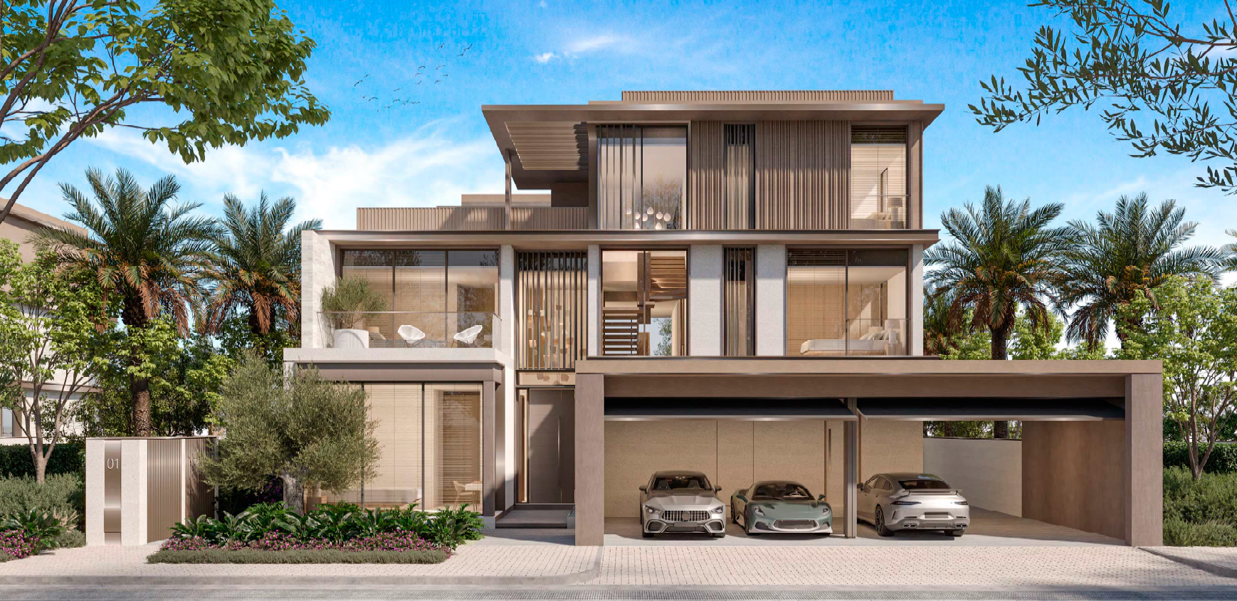 Luxury villa exterior at Nad Al Sheba Gardens 7 by Meraas featuring contemporary architecture, landscaped surroundings and premium family living in Dubai – Distress Deal opportunity in Nad Al Sheba Gardens community