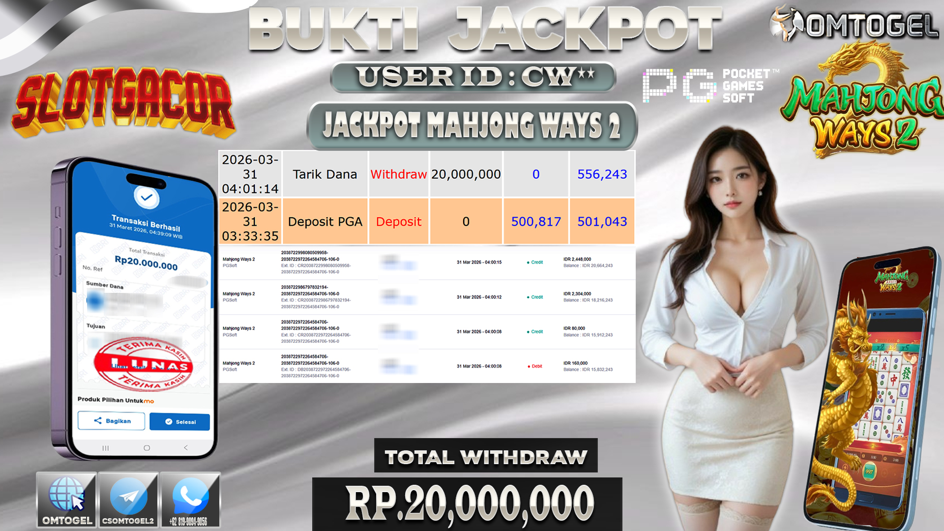 OMTOGEL JACKPOT PG SOFT MAHJONG WAYS 2 ,20 JUTA DI BAYAR LUNAS ,-