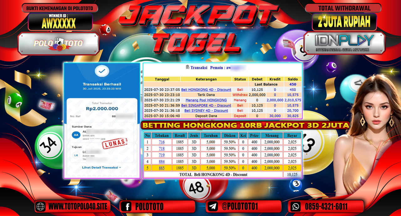 POLOTOTO JACKPOT TOGEL HONGKONG LOTTO Rp.2.000.000,- LUNAS
