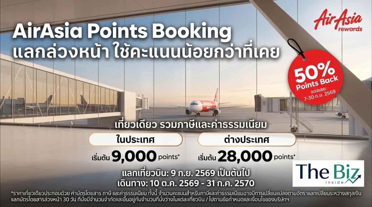 AirAsia rewards เปิดตัวฟีเจอร์ใหม่ "Points Booking" วางแผนแลกเที่ยวบินง่ายขึ้น ด้วยจำนวนคะแนนที่กำหนดตามแต่ละเส้นทาง พร้อมรับคะแนนคืน 50% ถึง 30 ก.ย. นี้
