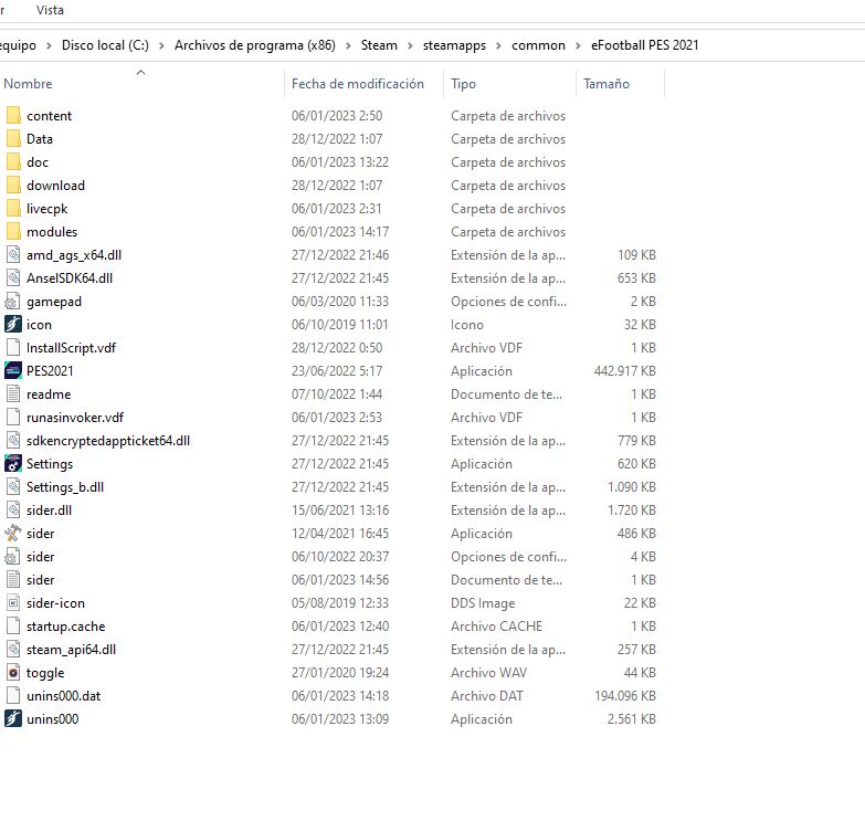 Ubicación Pes screen