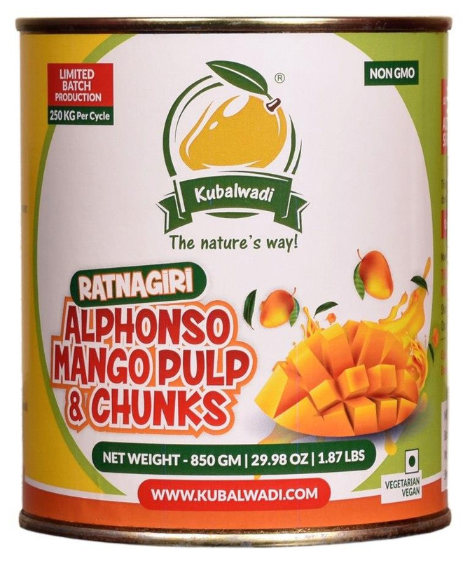 Kubalwadi Ratnagiri Alphonso Mango Pulp & Chunks 850 GM