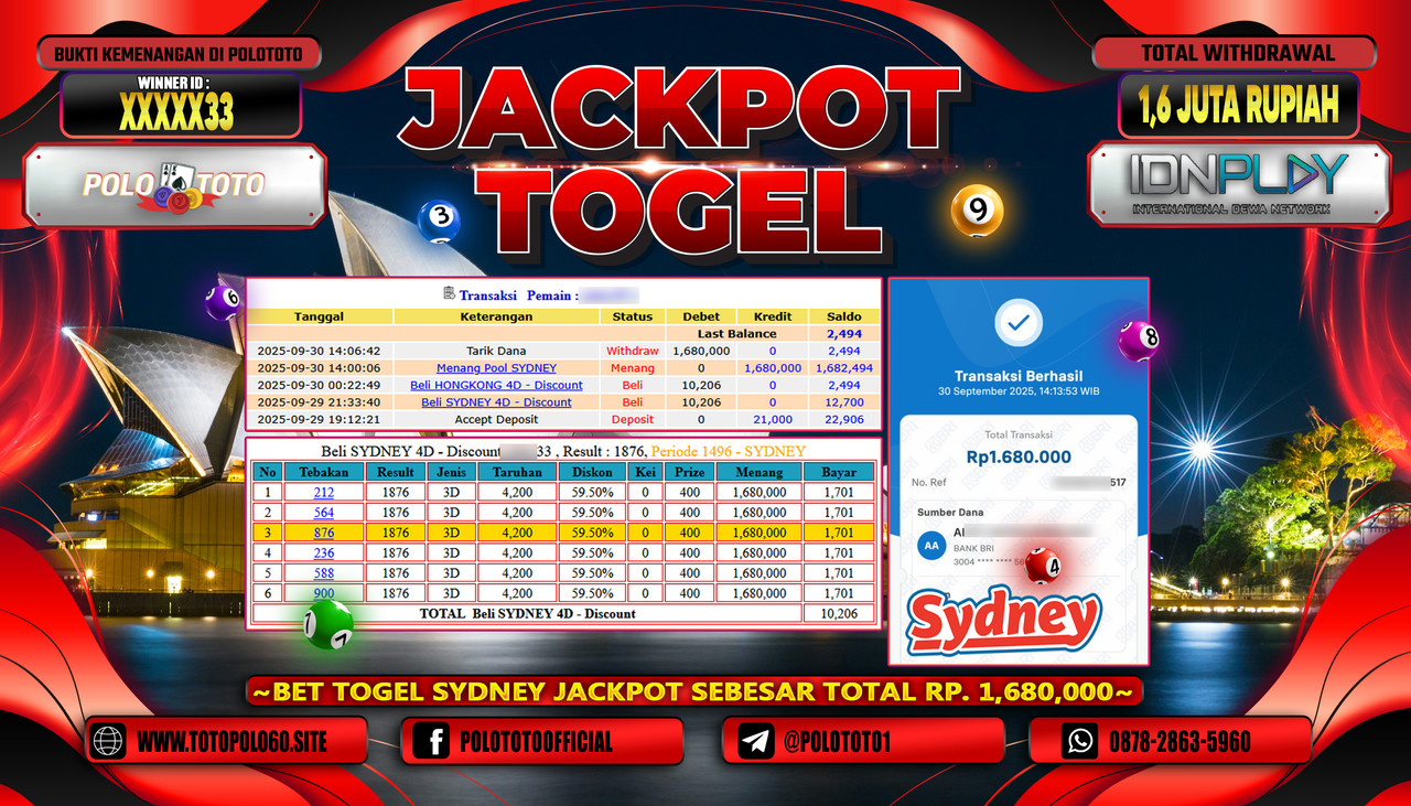 POLOTOTO JACKPOT TOGEL POOL SYDNEY Rp.1.600.000,- LUNAS