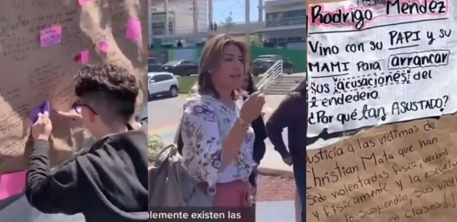 Alumno acude con sus papás a borrar su nombre en el tendedero de acosadores