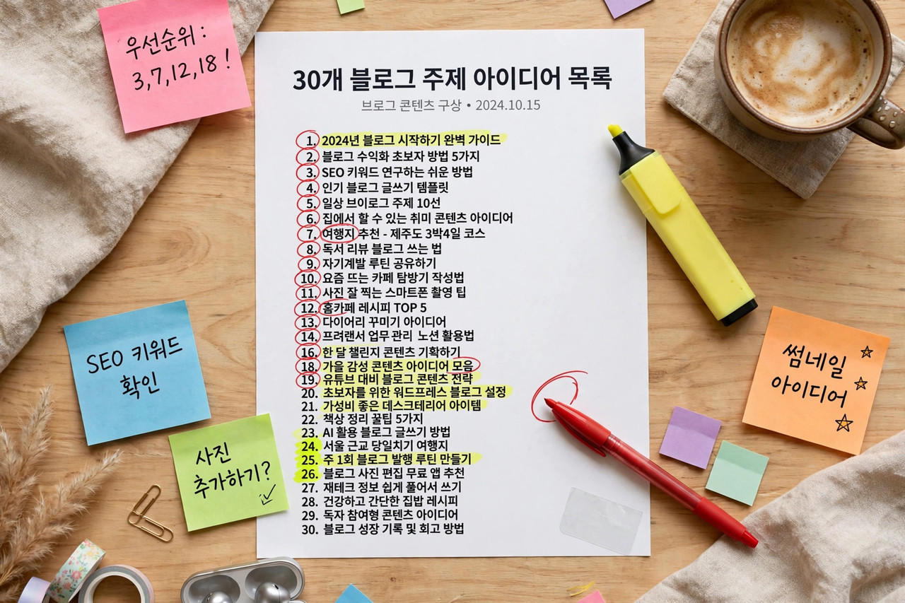 뽑아낸 글감 30개 목록 정리