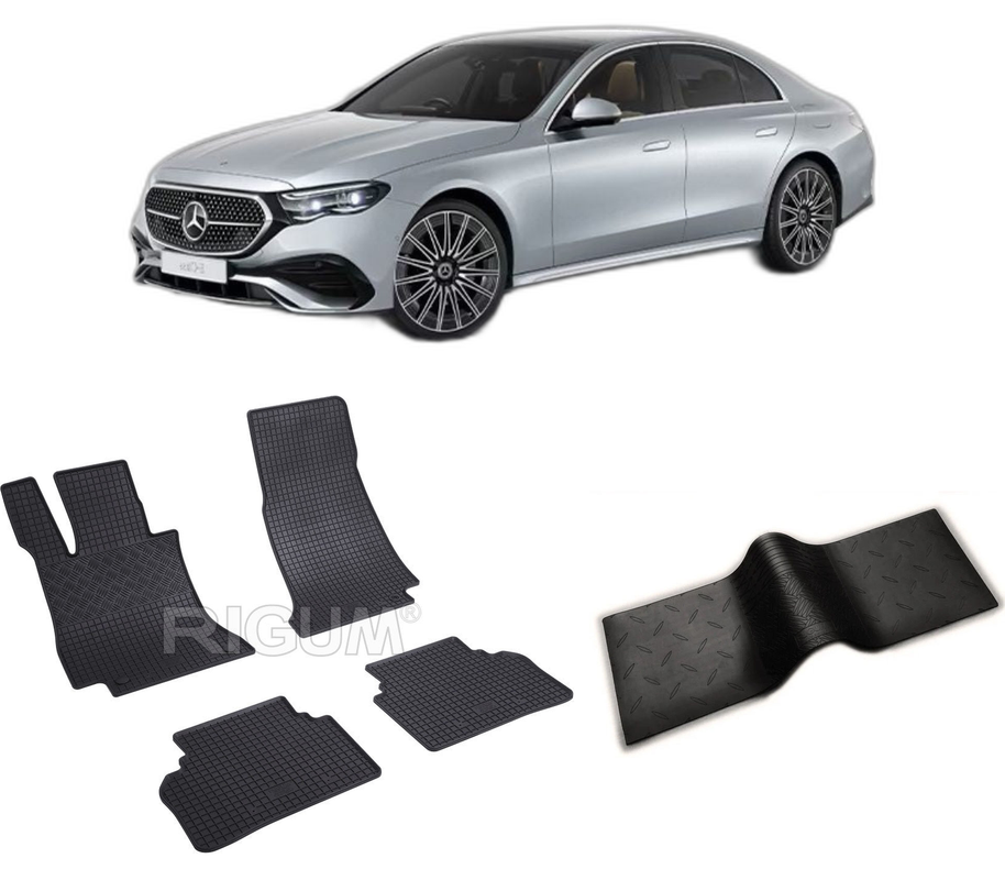 Set covorase auto MERCEDES E-CLASS W213 HYBRID din 2016-PREZENT, cu covoras tunel median, CAROSERIE SEDAN, Presuri cauciuc 100%, compatibil cu autoturismul MERCEDES E-CLASS W213 HYBRID, Rigum