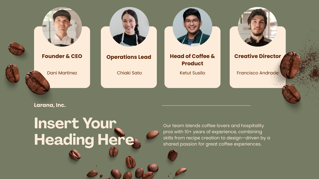 Brown White and Green Modern Coffee Pitch Deck Presentation