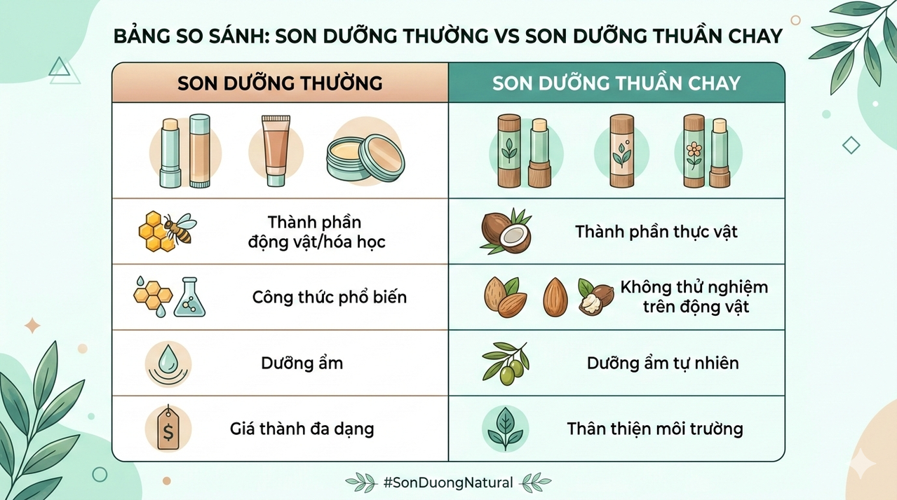 So sánh son dưỡng thuần chay và son dưỡng thường