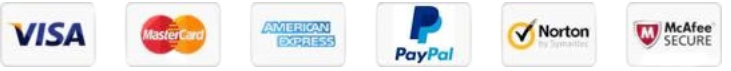 Visa, Mastercard, American Express, PayPal, Norton, McAfee