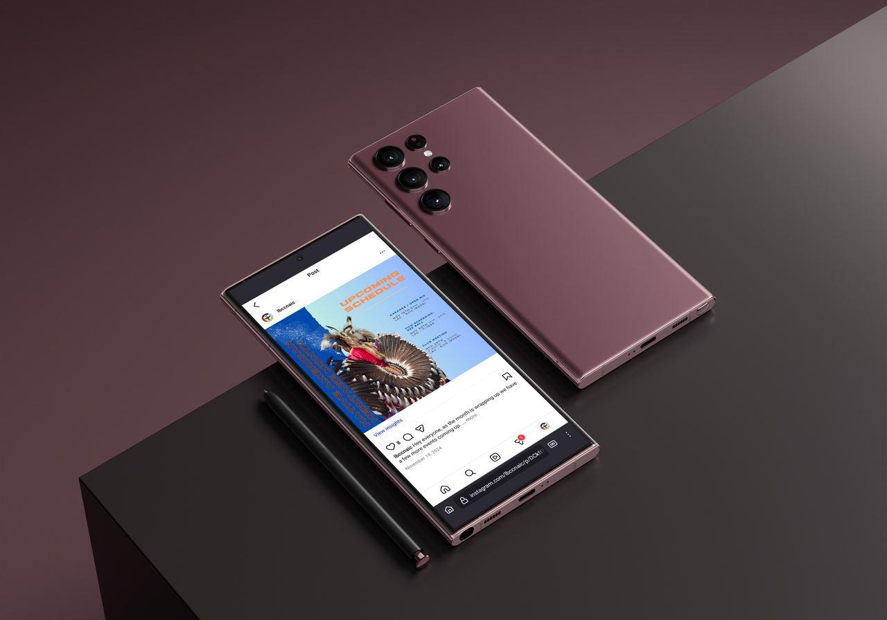 mobile phone displaying blue instagram post for Native American club