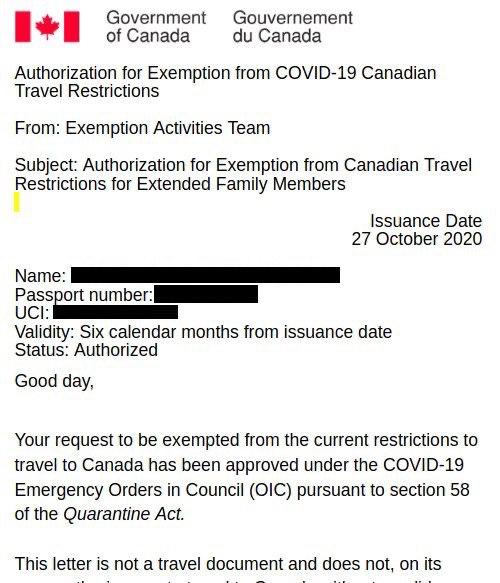 special authorization travel to canada