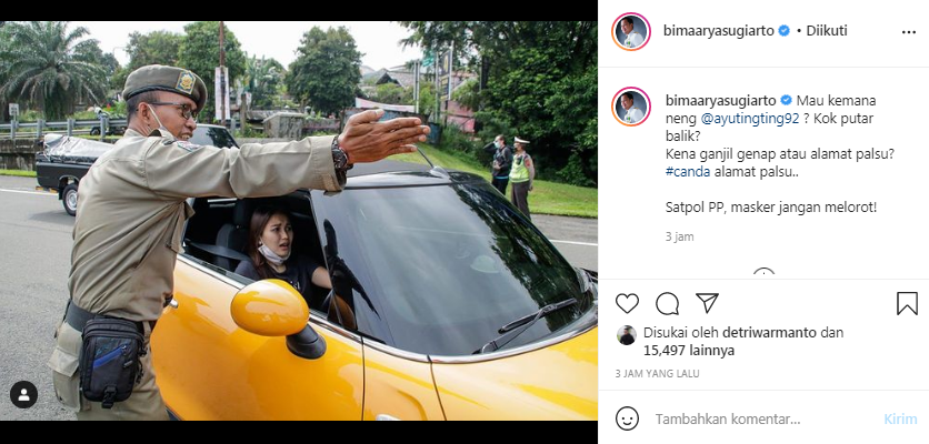 Ayu Ting Ting yang terkena razia ganjil genap di Bogor, Jawa Barat