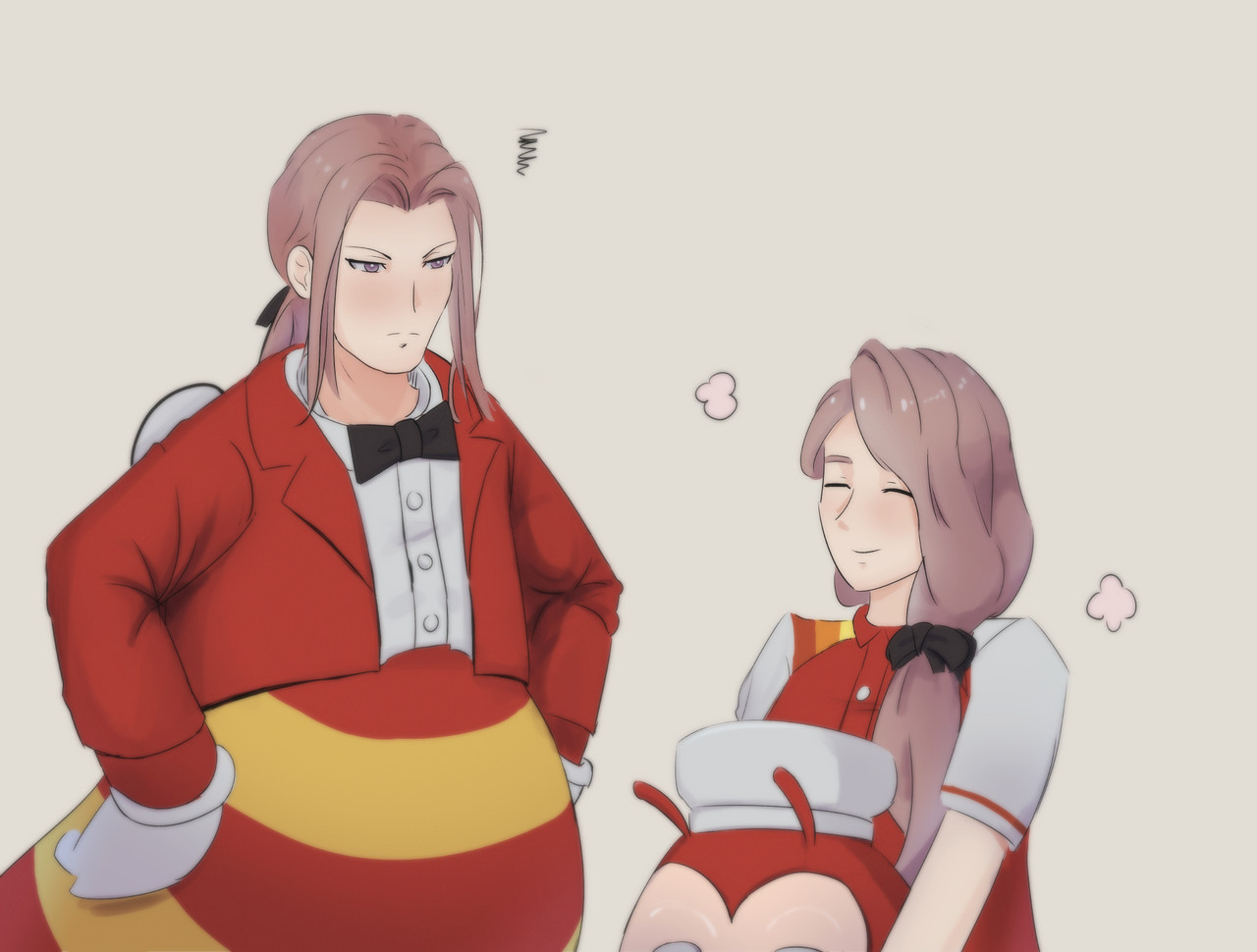 Jeritza in a Jollibee outfit and Mercedes holding the Jollibee head by Slip.