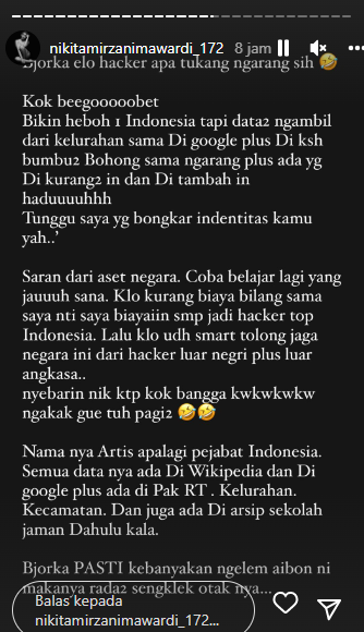 Nikita Mirzani sindir Hacker Bjorka