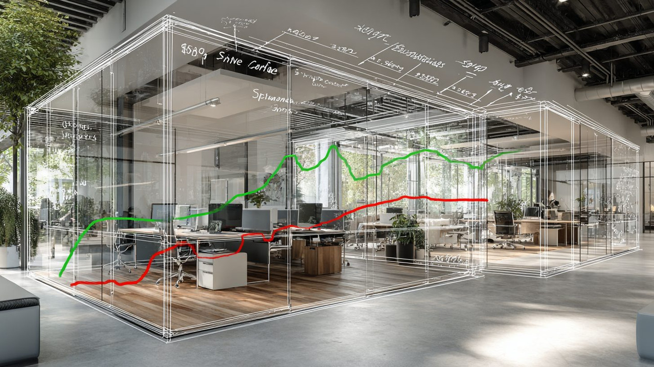 График экономии от установки стеклянных перегородок в офисе