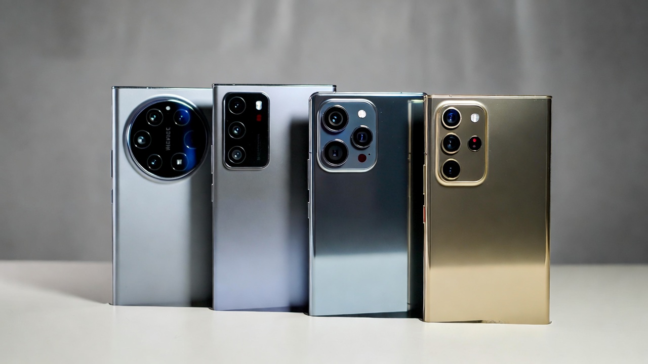 Image showing the main 2026 flagship smartphones lined up, highlighting their camera modules.