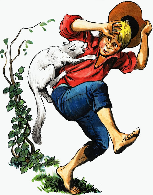 English School - Boy attacked by cat - (MeisterDrucke-99814)