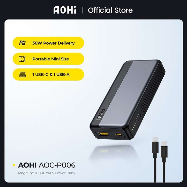 Aliexpress: AOHI-Batería Externa de carga rápida para teléfono móvil, Powerbank portátil de 30W y 10000mAh 
