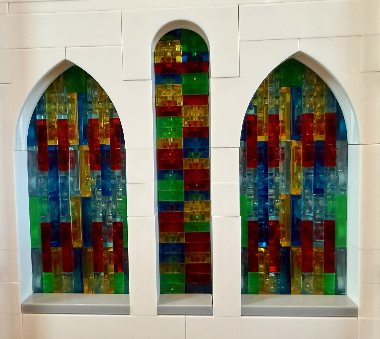 Stained-glass windows, fully assembled.