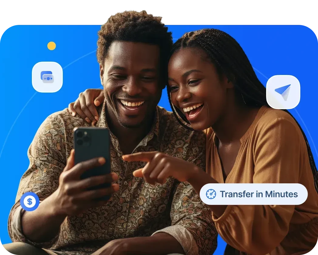 Couple using smartphone to send money to Nigeria
