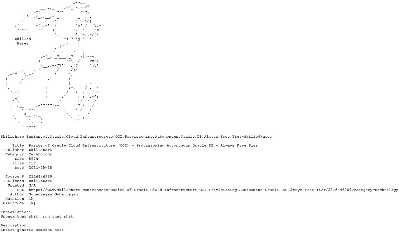 Skillshare Basics of Oracle Cloud Infrastructure OCI Provisioning Autonomous Oracle DB Always Fre... Skillshare Basics of Oracle Cloud Infrastructure OCI Provisioning Autonomous Oracle DB Always Fre...