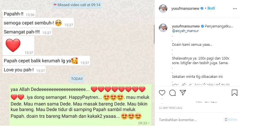 Ustaz Yusuf Mansur dapat pesan haru dari Aisyah Mansur