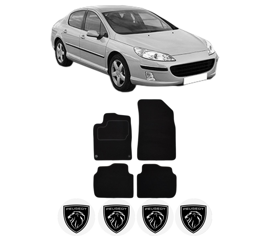 Set Covorase Presuri PEUGEOT 407 (6D_) din 2004-2011, Auto, Material Textil Mocheta, 4 Stickere auto cu PEUGEOT