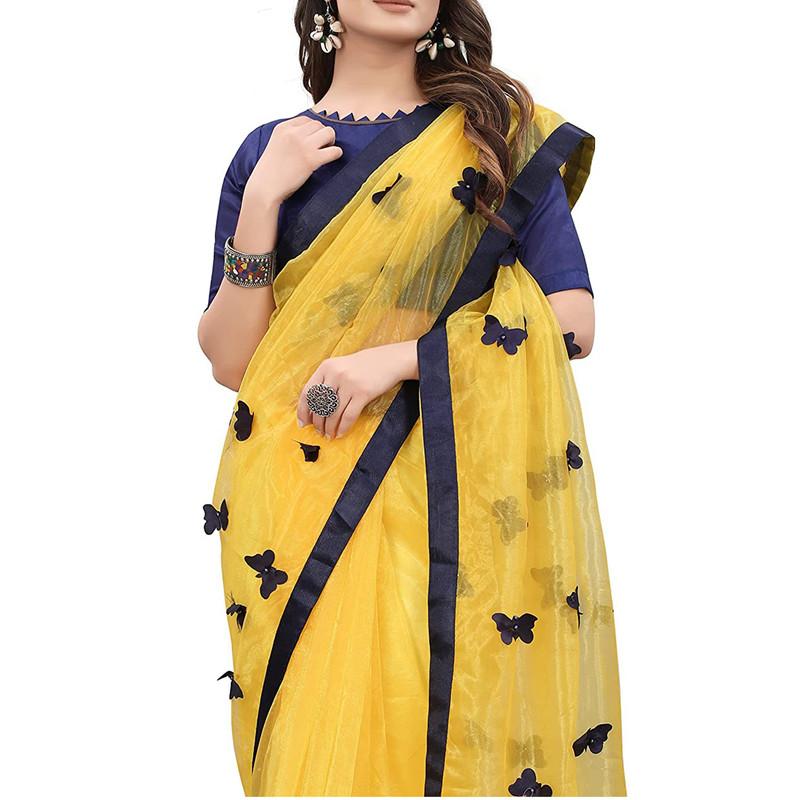 Women's Embroidered Fashionable Butterfly Pattern Saree Top Bolywood Readywear - Picture 31 of 33